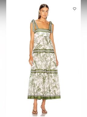 Zimmermann Empire Shoulder Dress Khaki Palm